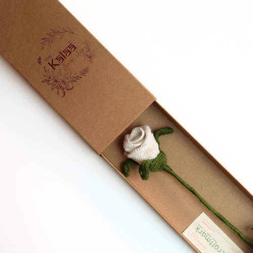 Handcrafted Crochet Single White Rose Gift Box