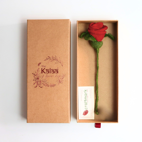 Handcrafted Crochet Single Red Rose Gift Box