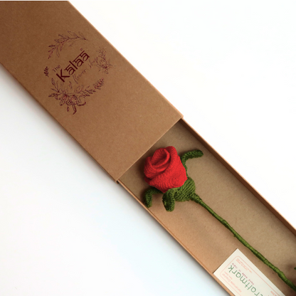 Handcrafted Crochet Single Red Rose Gift Box