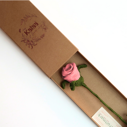 Handcrafted Crochet Single Pink Rose Gift Box