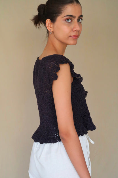 Crochet Tie-Front Blouse